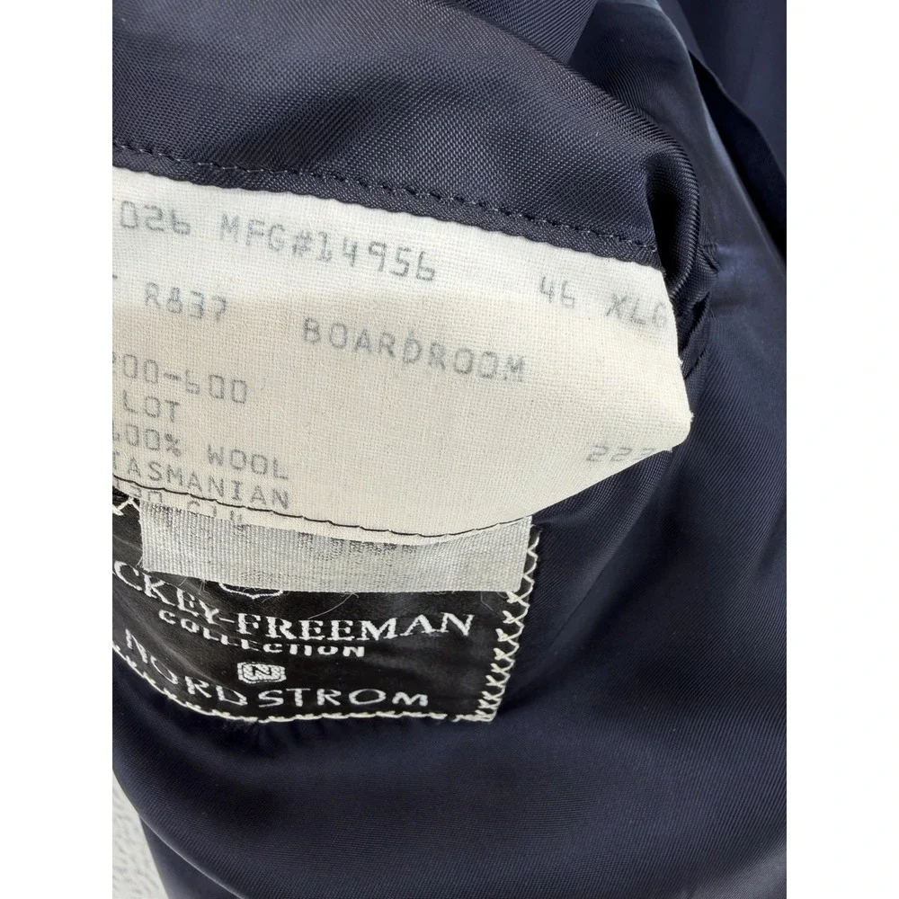 Hickey Freeman Navy Blue Gray Stripe Blazer 46 XLG Loro‎ Piana Suit Jacket